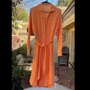 MAGASCHONI Gauze Organic Cotton Shirt Dress Beach CoverUp Melon Tangerine Sz S